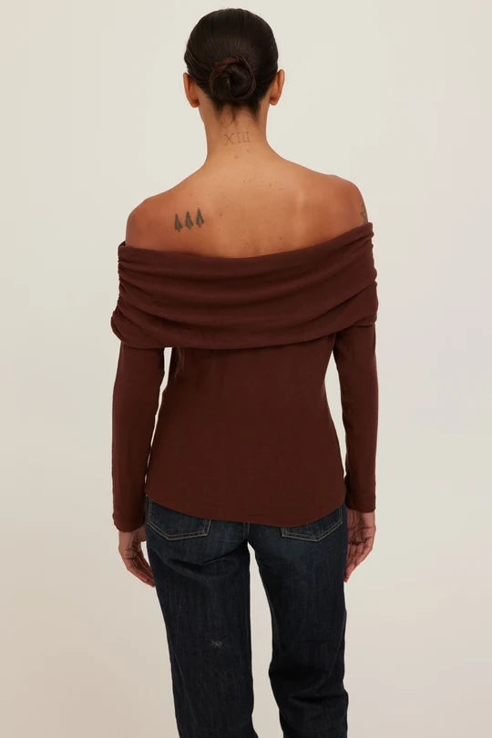 Studio City Off the Shoulder Sweater in Dark Mocha