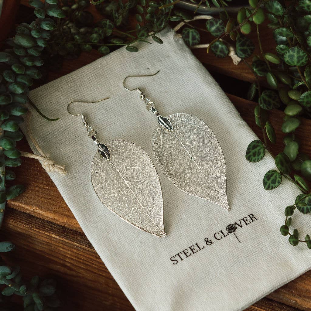 Real Leaf Earrings in Silver