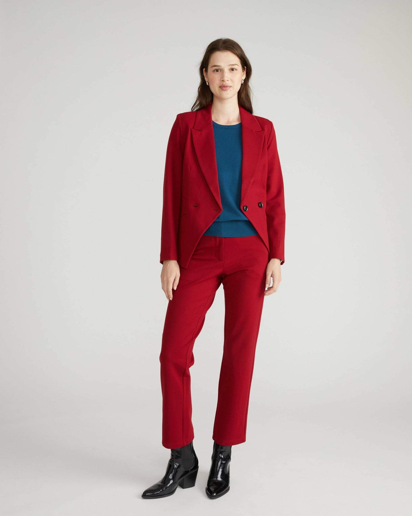 Bianca Double Breasted Ponte Blazer in Garnet