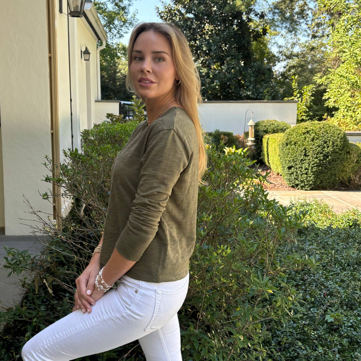 Celia Perfect Length Long Sleeve Tee in Olive