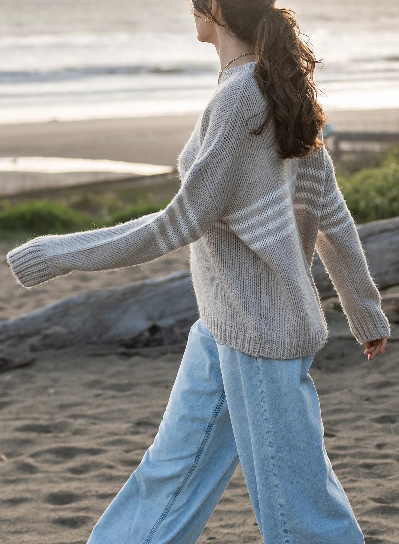 Seacoast Stripe Sweater in Taupe + White