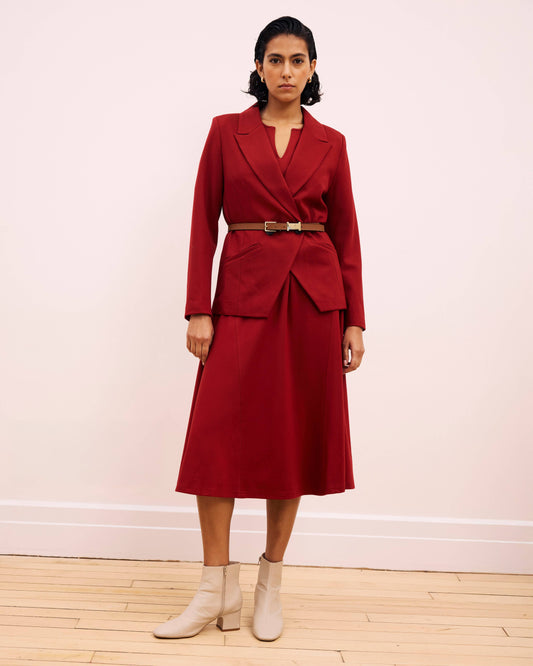 Bianca Double Breasted Ponte Blazer in Garnet