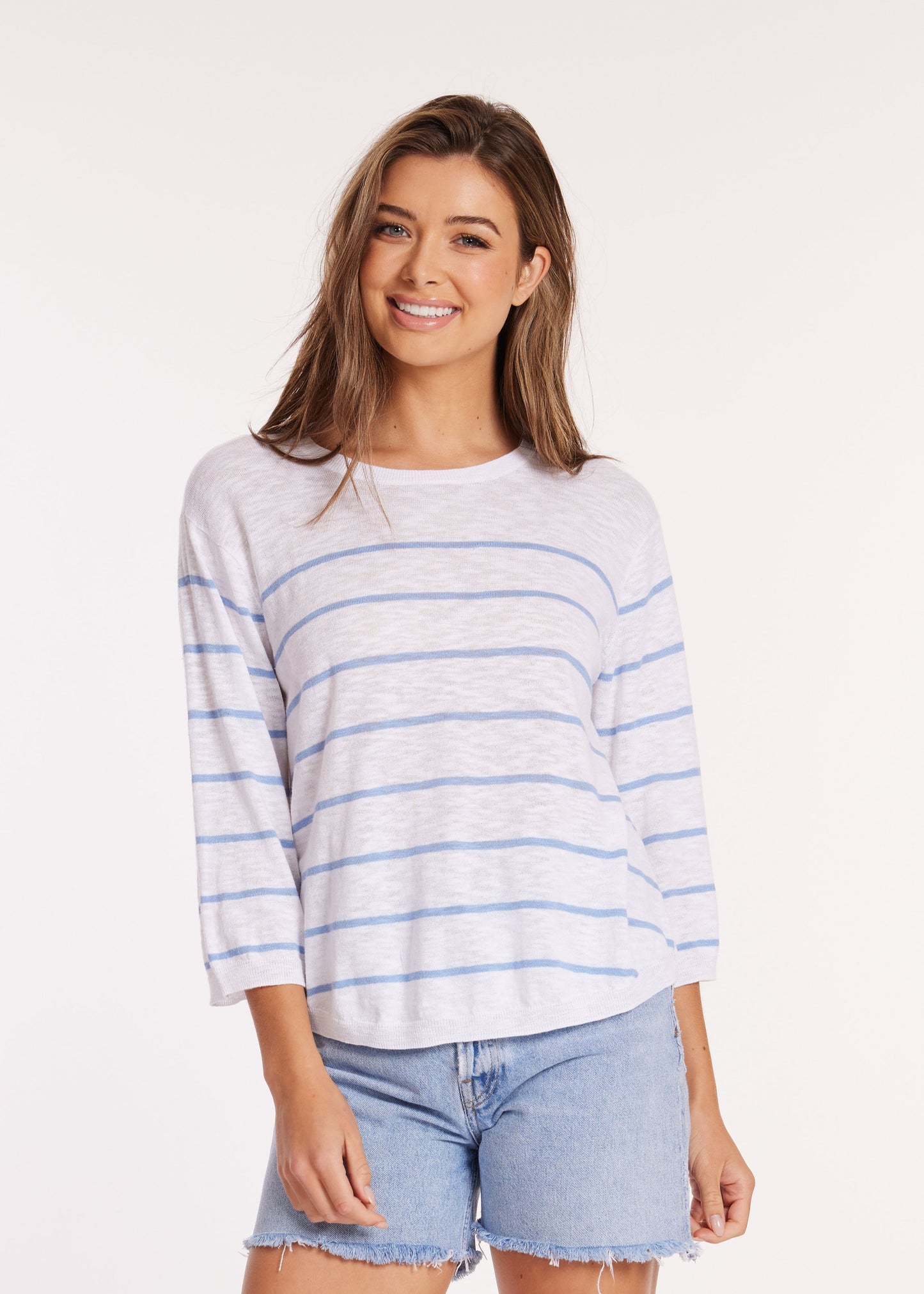 Lucy Swing Sweater in Ocean and White