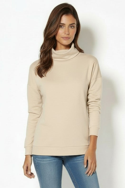 Turtleneck Easy Long Sleeve Tee in Oat