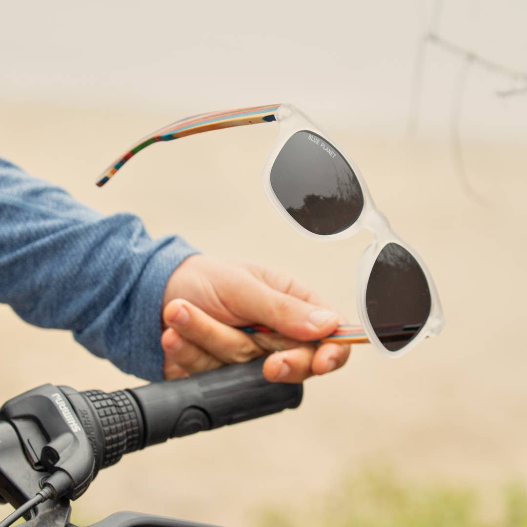 Indio Sunglasses - Matte Clear / Rainbow Wood/ Smoke Polarize