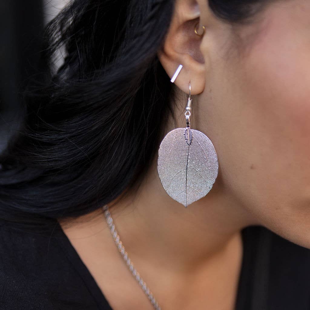 Real Leaf Earrings in Silver