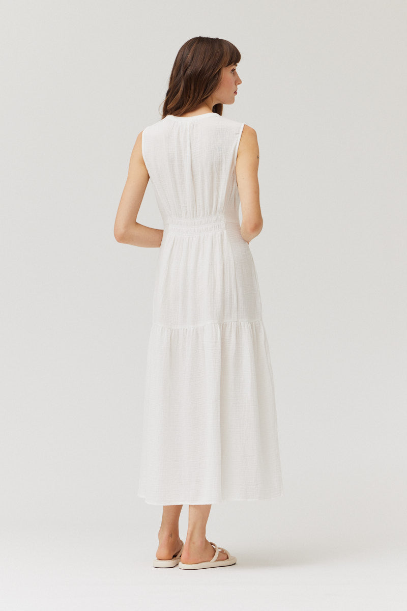 Solid Gauze Midi Dress in Off White