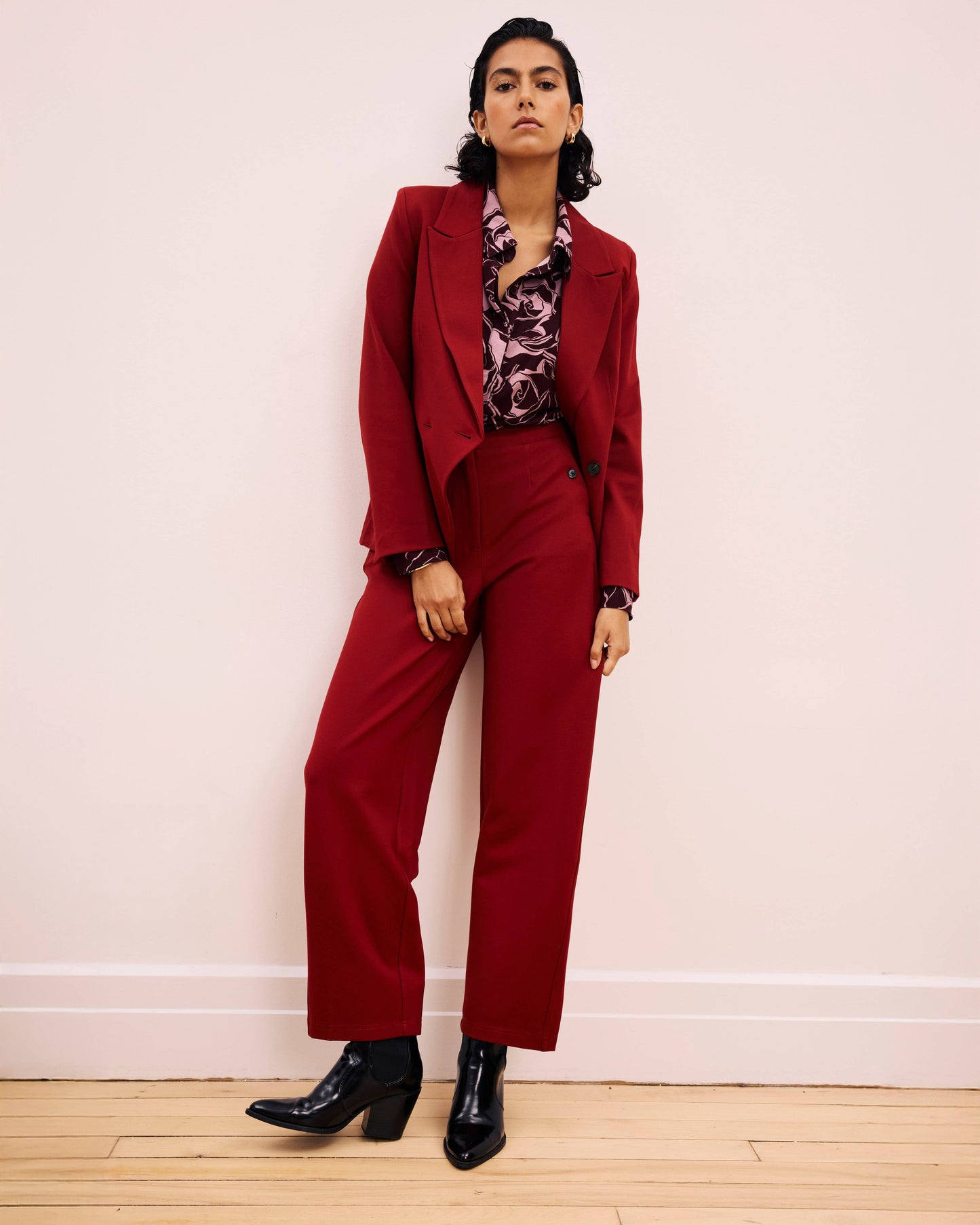 Bianca Double Breasted Ponte Blazer in Garnet