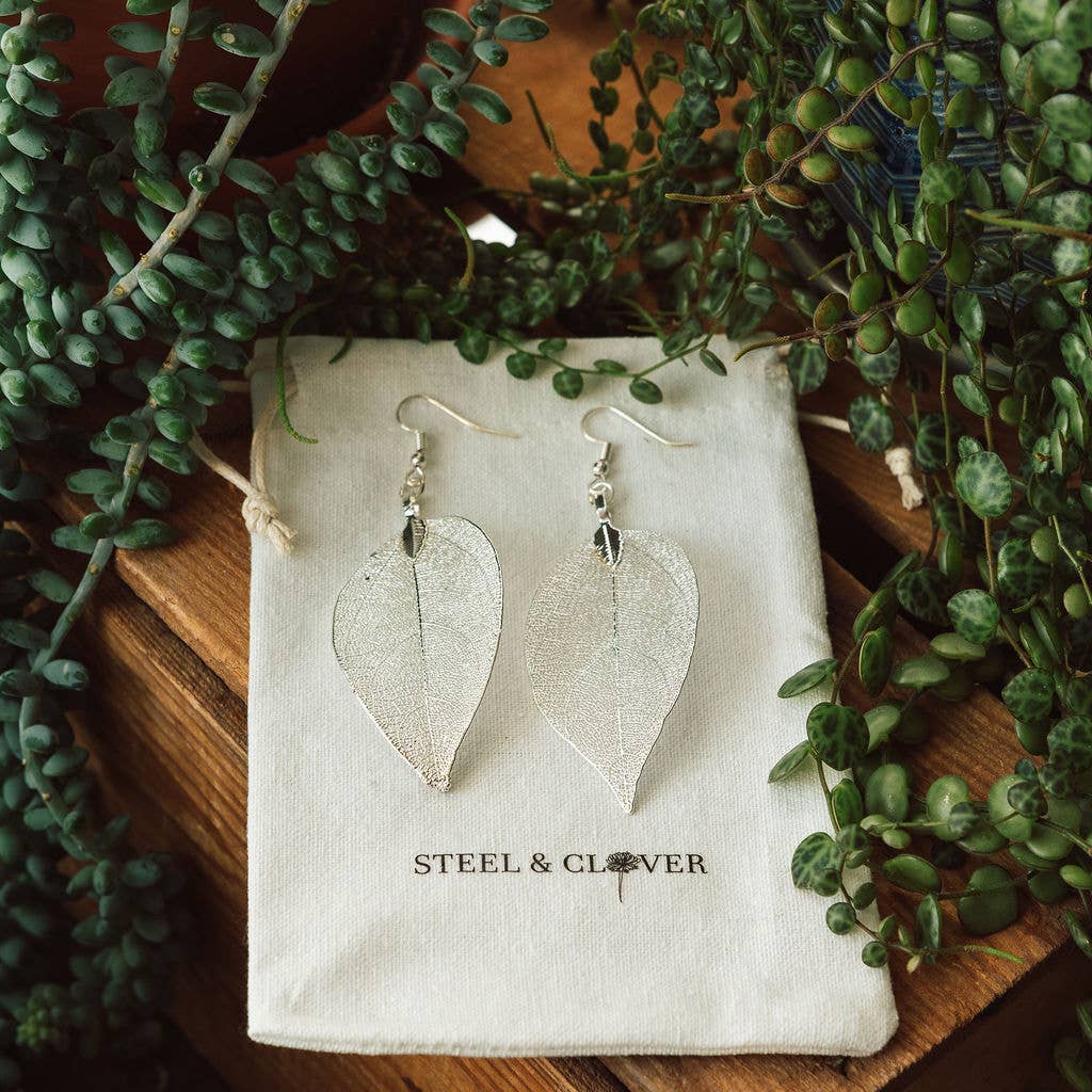 Real Leaf Earrings in Silver