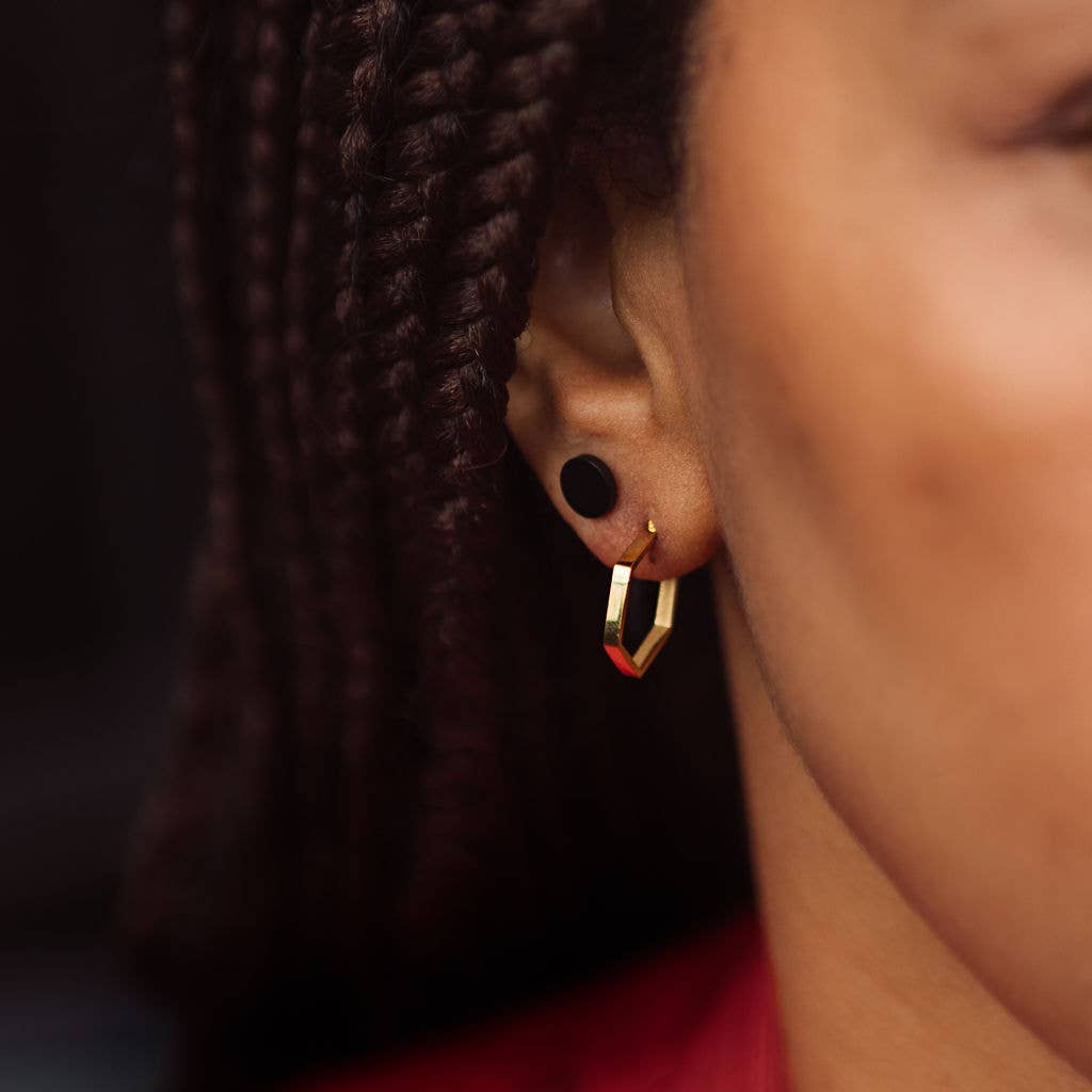 Hexagon Hoop Earrings in White Gold