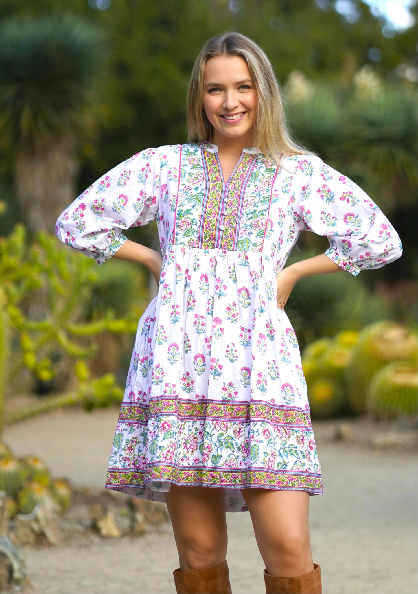 Zadie Block Printed Mini Dress in Pink + Teal