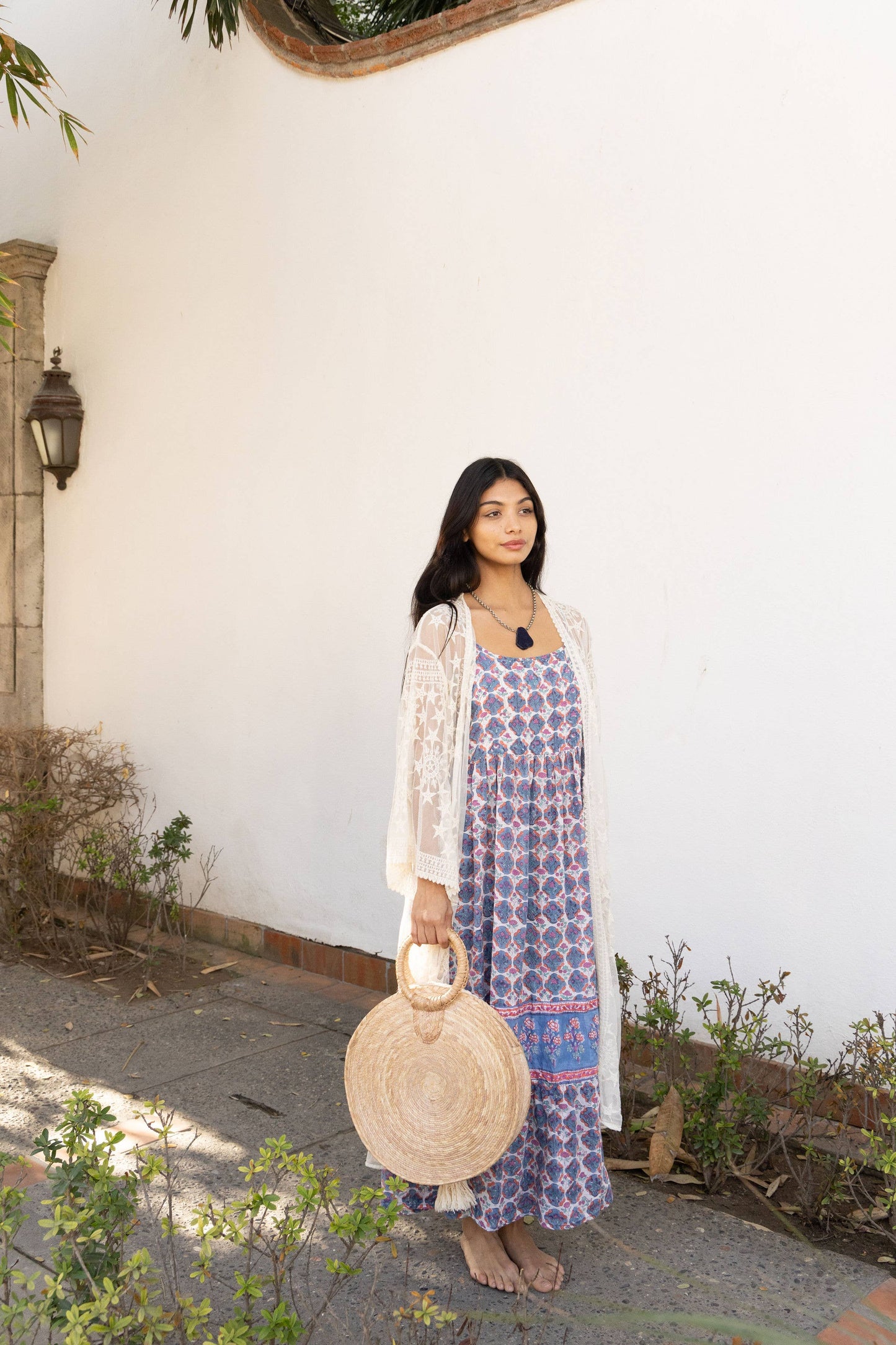 Somara Block Printed Cotton Maxi Sundress in Floral