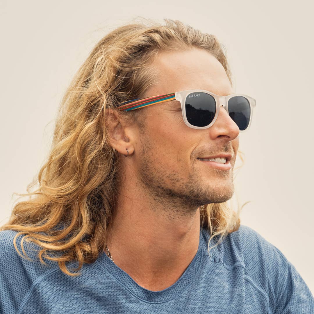 Indio Sunglasses - Matte Clear / Rainbow Wood/ Smoke Polarize