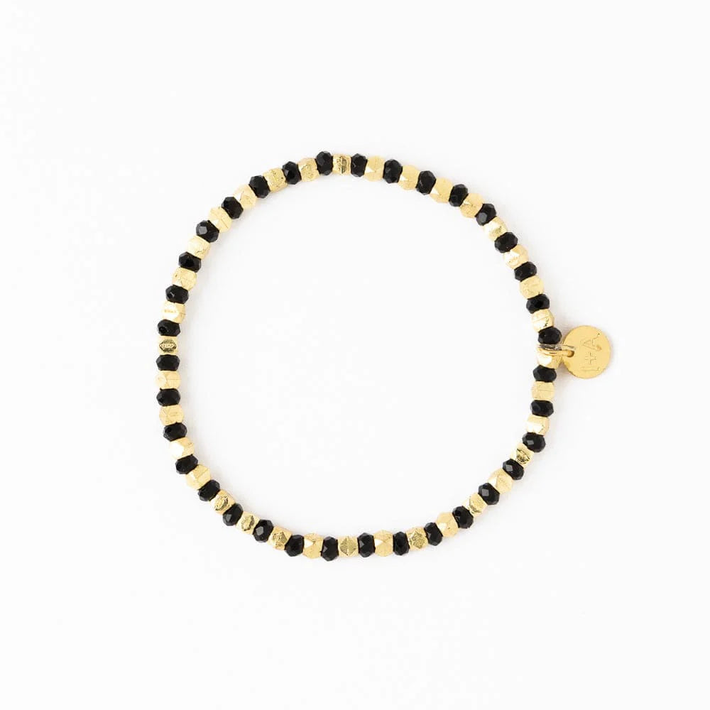 Louise Crystal Stretch Bracelet in Black + Gold