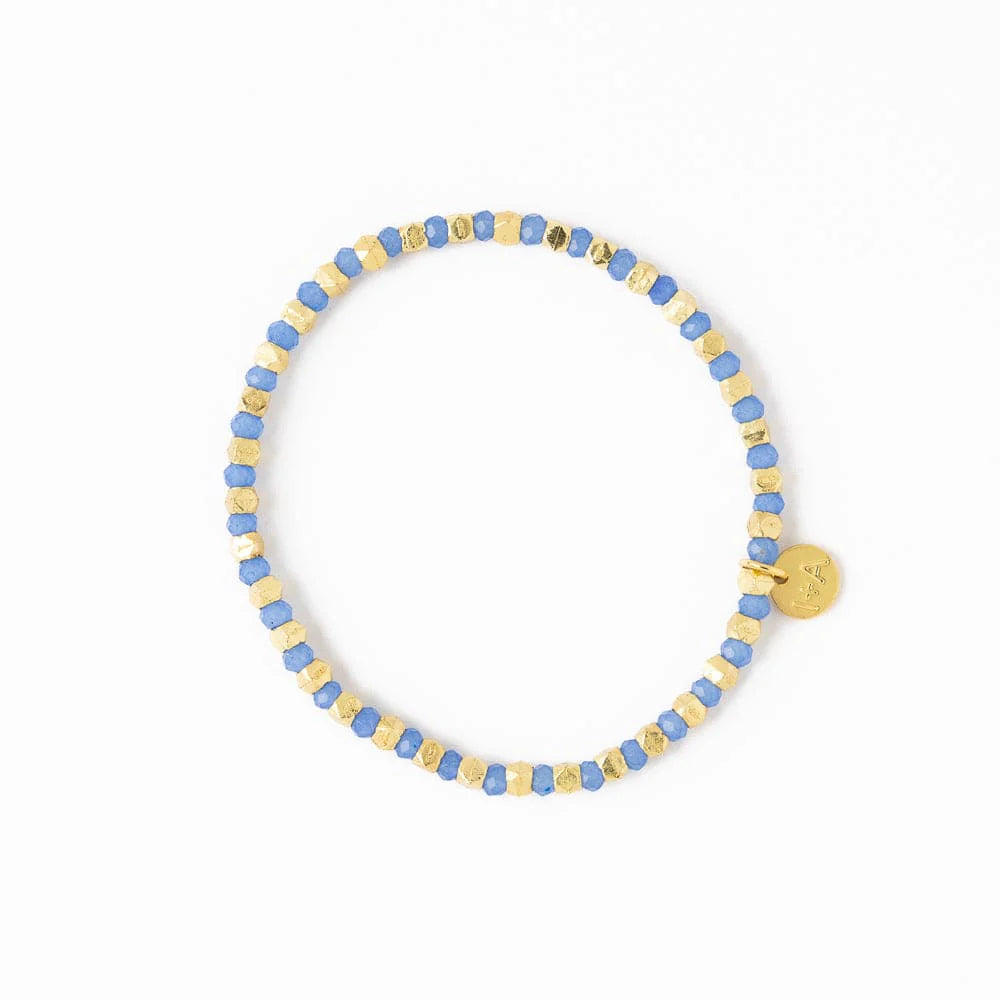 Louise Crystal Stretch Bracelet in Blue + Gold