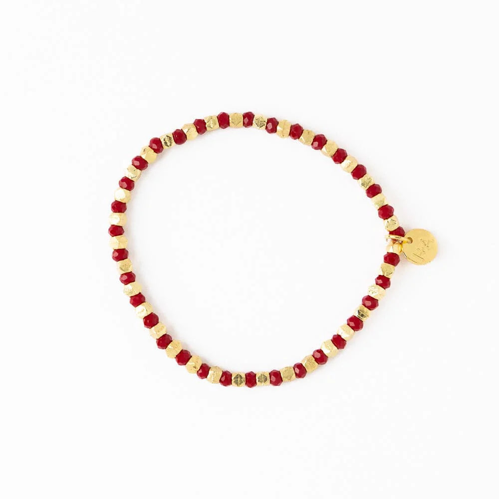 Louise Crystal Stretch Bracelet in Red + Gold