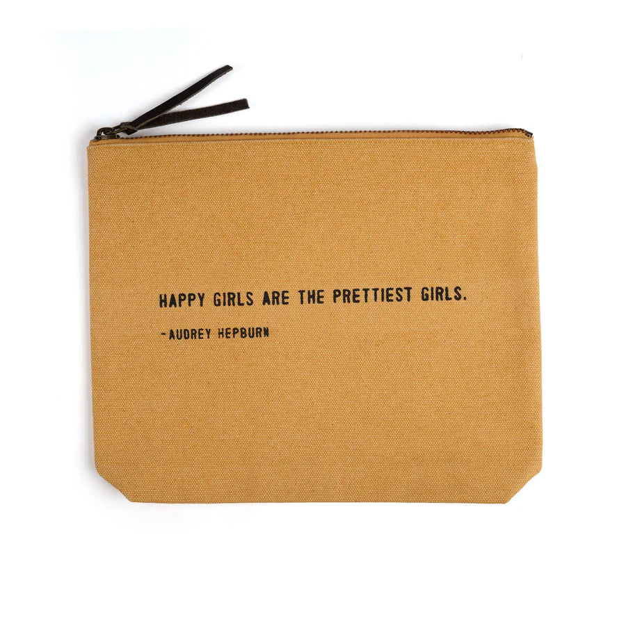 Canvas Zip Bag: Happy Girls are the Prettiest Girls (Audrey Hepburn) - Sunflower