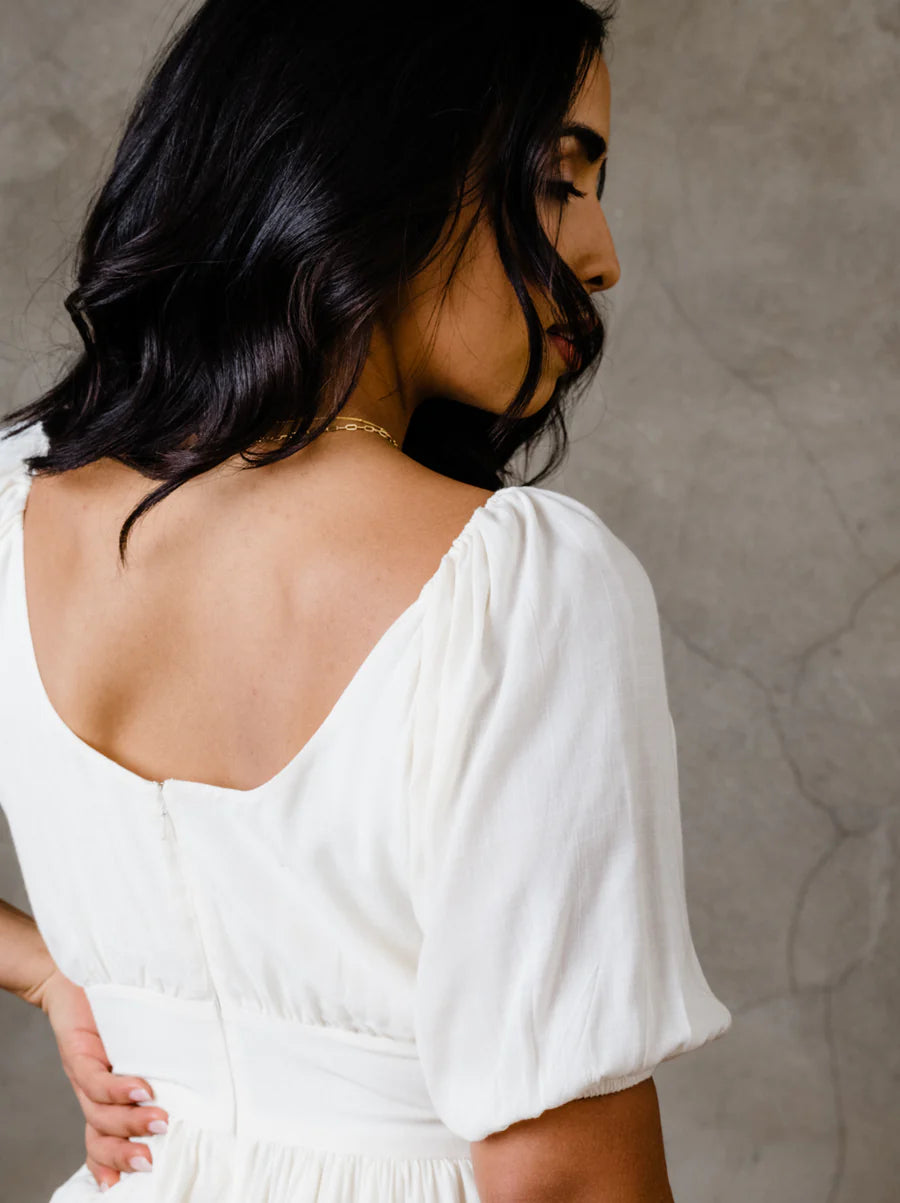 Arden Ruched Mini Dress in White
