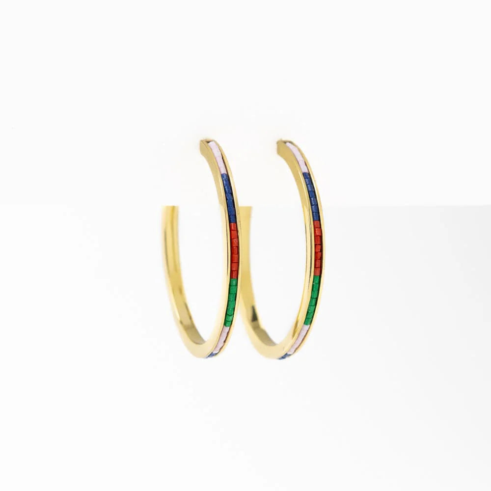 Lulu Hoop Earrings in Lilac, Lapis, Red, + Green