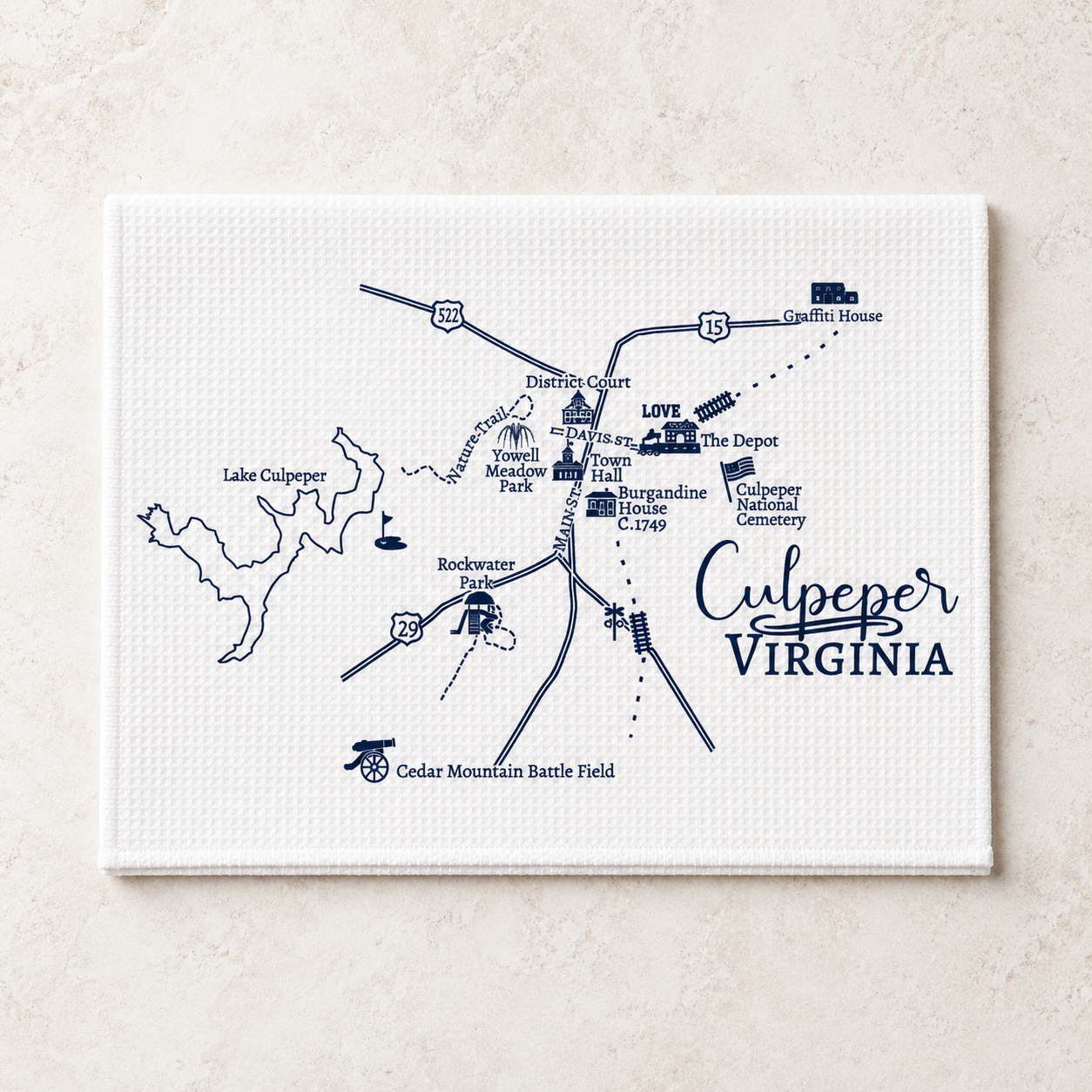 Culpeper Map Waffle Towel