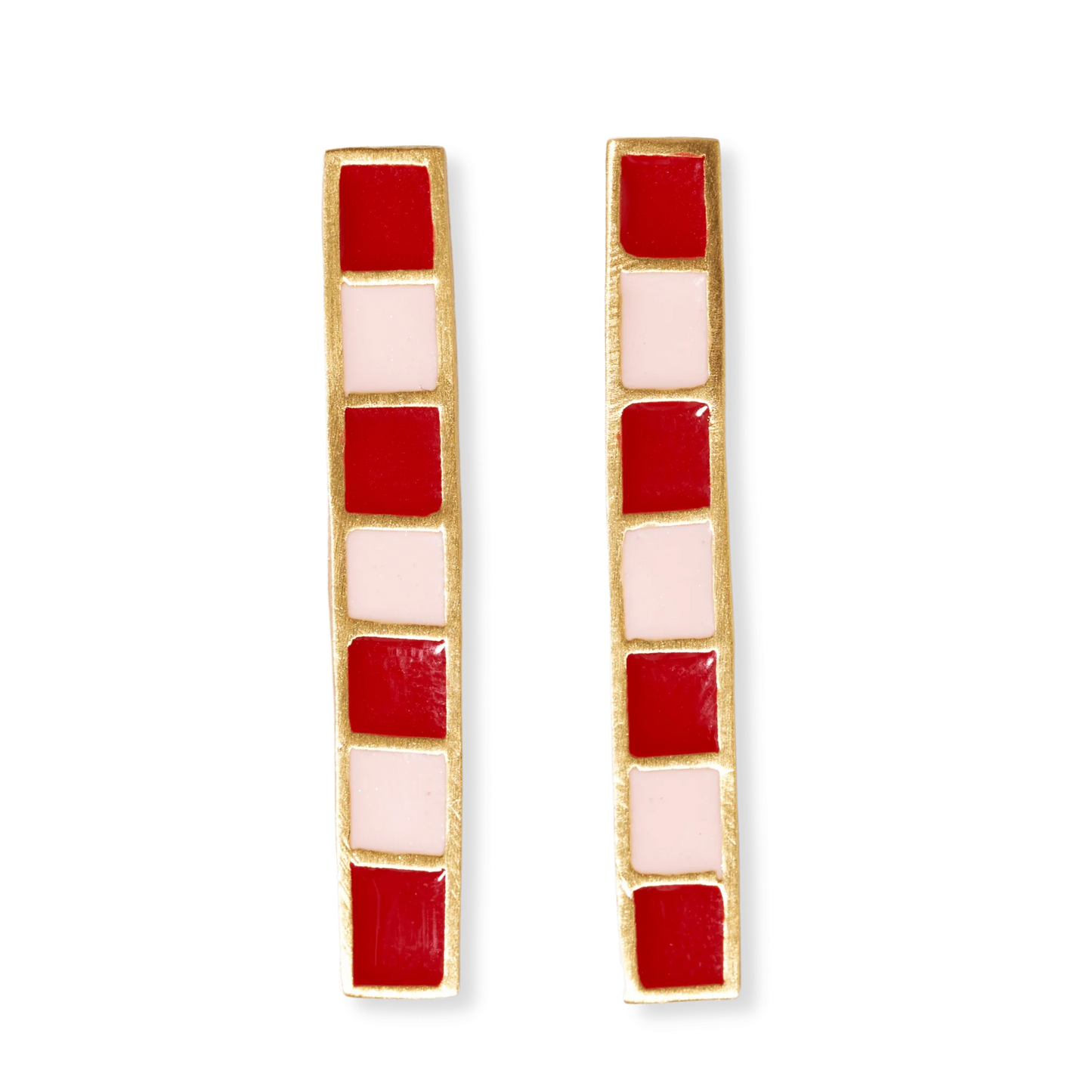 Adele Colorblock Enamel Bar Earrings Red/Blush