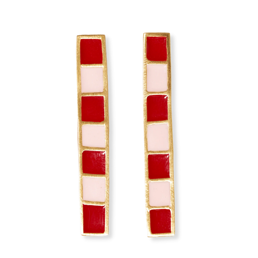 Adele Colorblock Enamel Bar Earrings Red/Blush