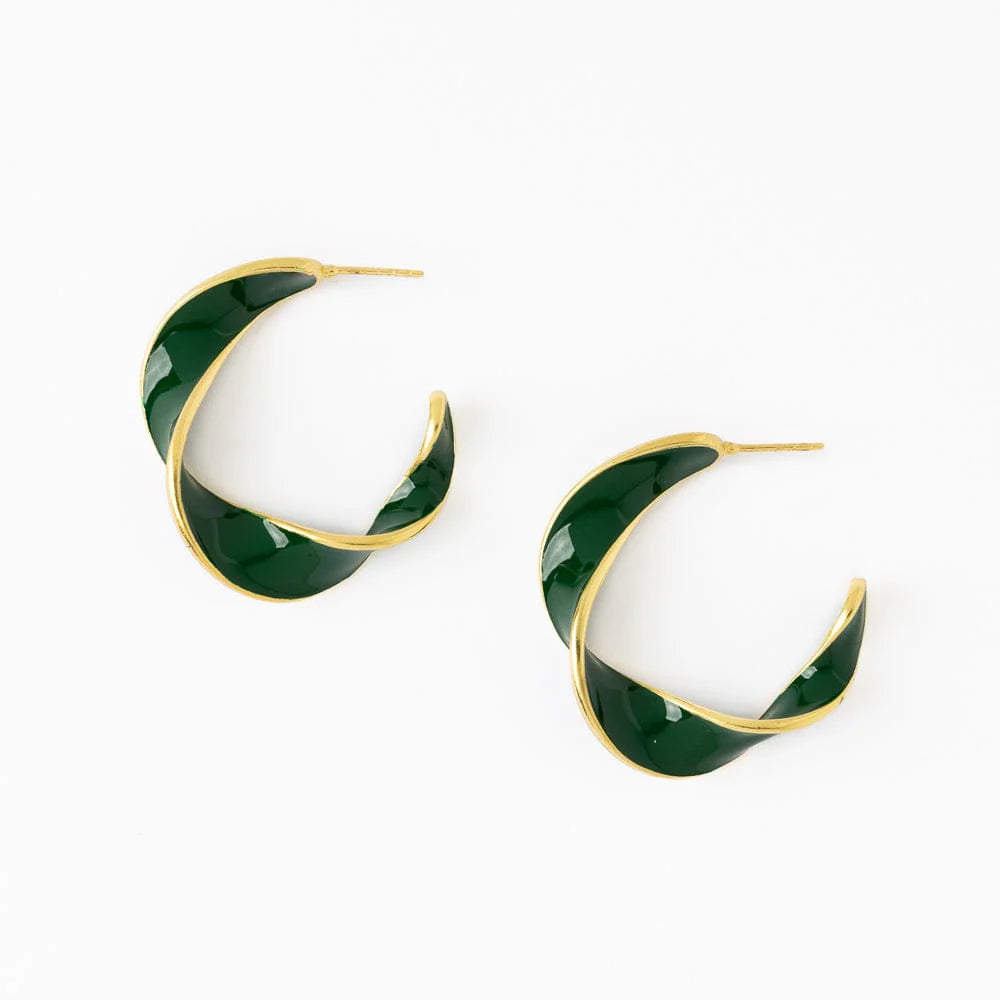 Vanessa Twisted Enamel Hoop in Green