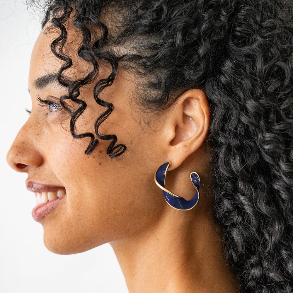Vanessa Twisted Enamel Hoop in Navy