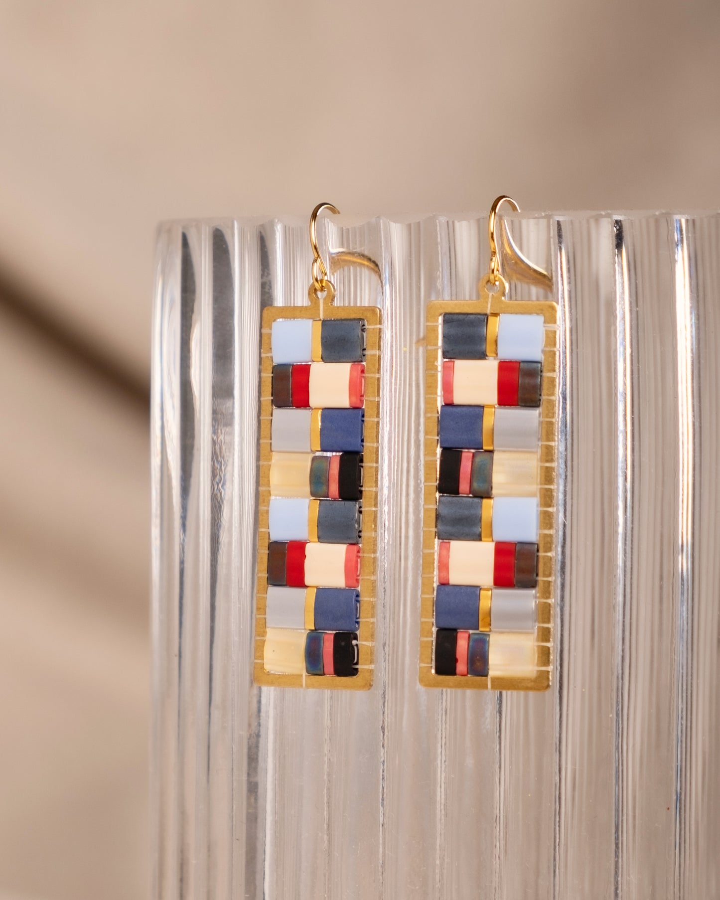 Mosaic Tila Earrings in Blue & Red