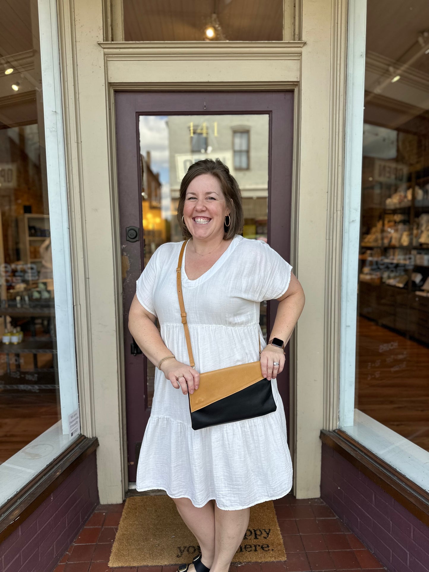 GR Convertible Crossbody & Clutch in Caramel + Ink Black