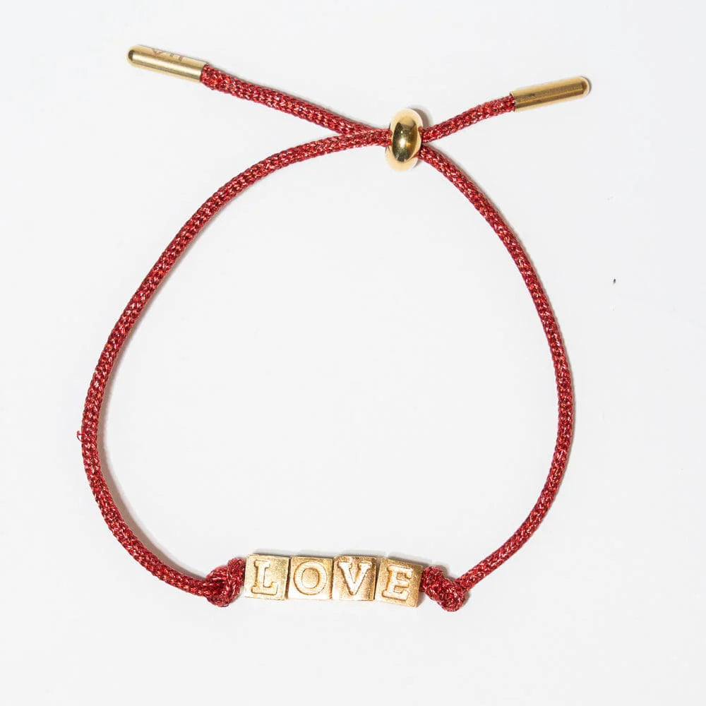 Goldie Red Lurex Cord With Brass Letters Adjustable Love