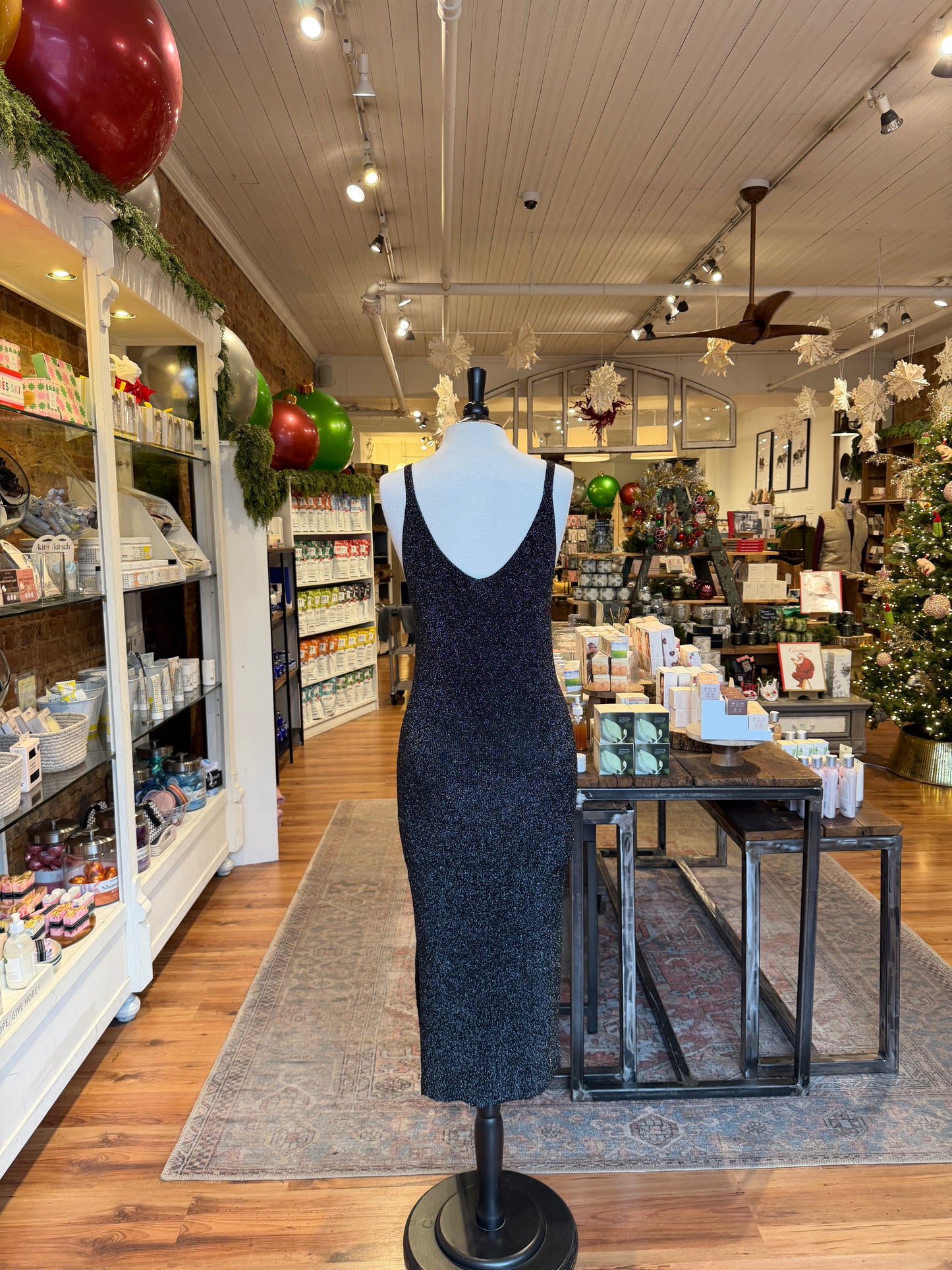 Luna Shimmer Slip Dress in Black