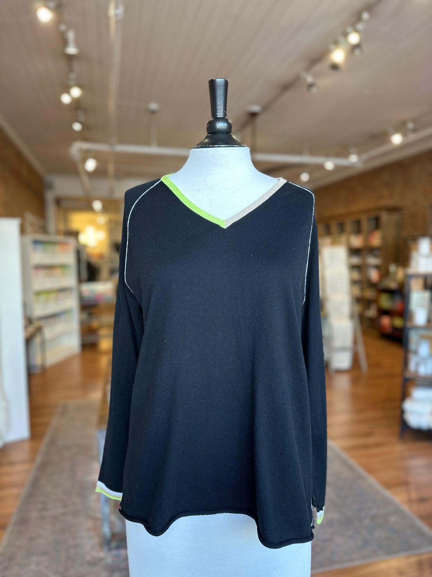 Colorful V-Neck Sweater in Black