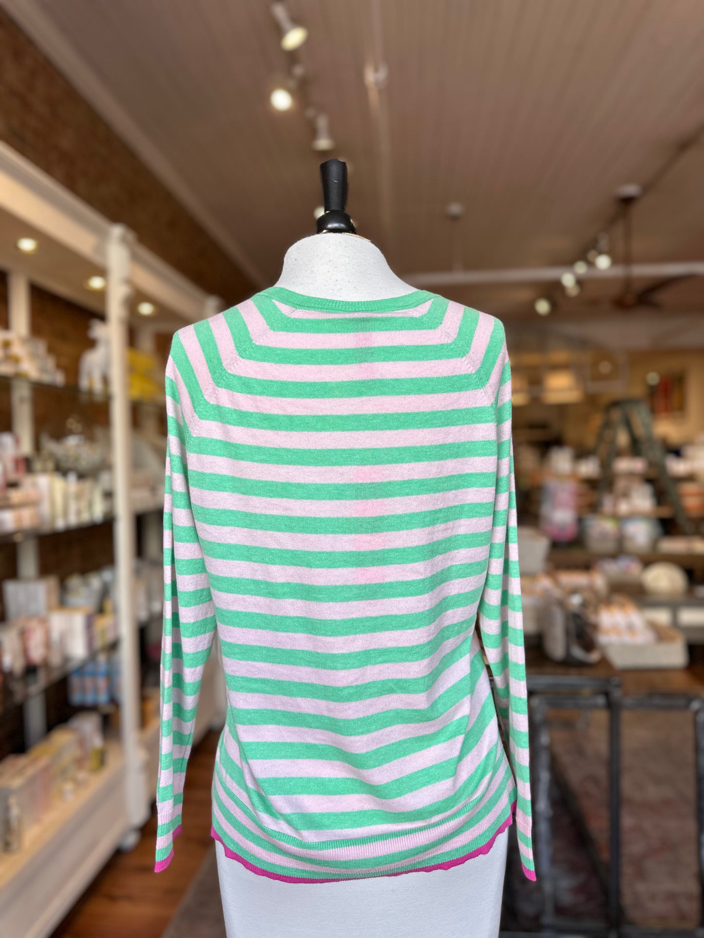 Stripe V-Neck Sweater in Menthol