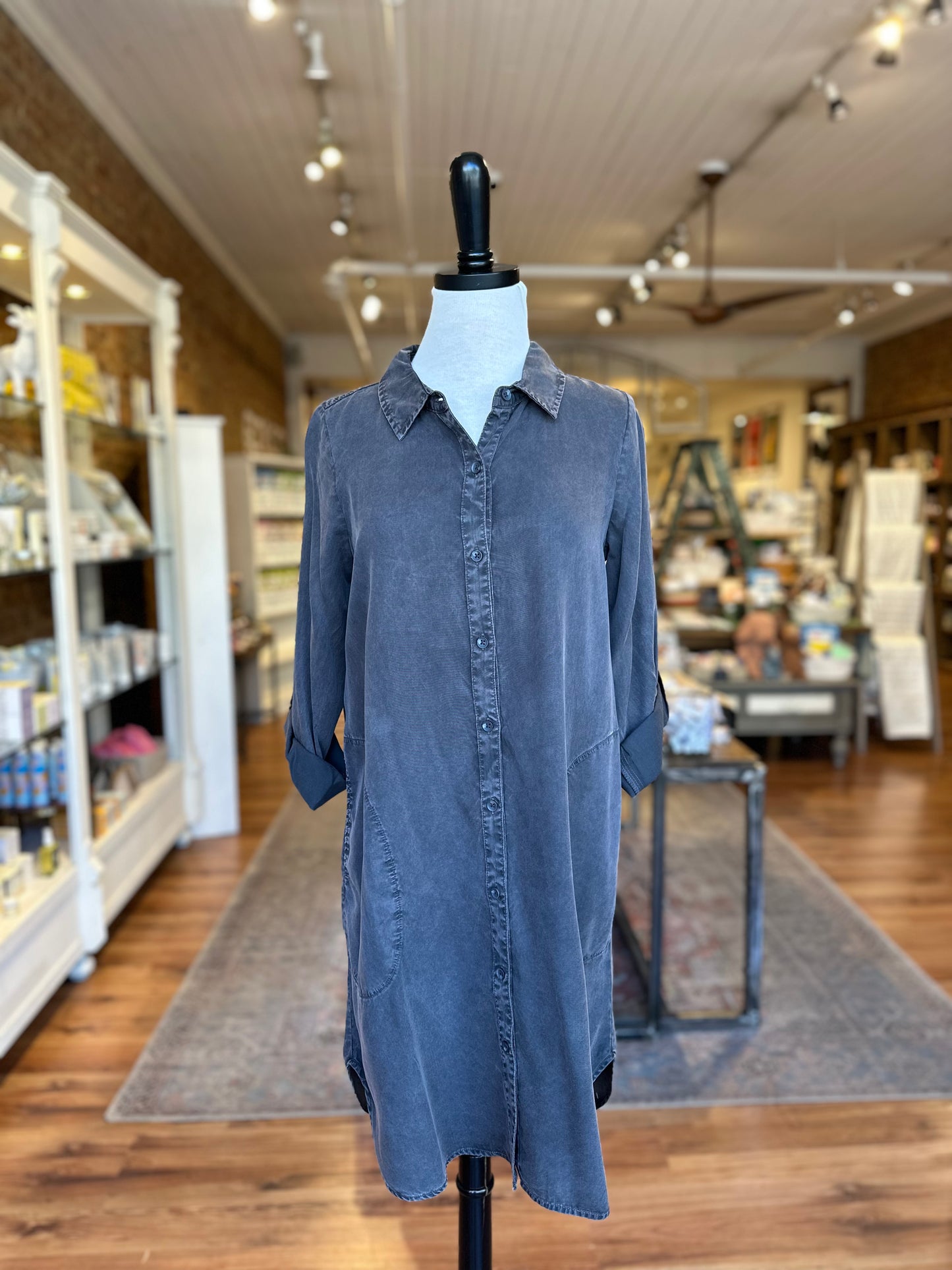 Roll-Up Long Sleeve Dress in Washed Ebony
