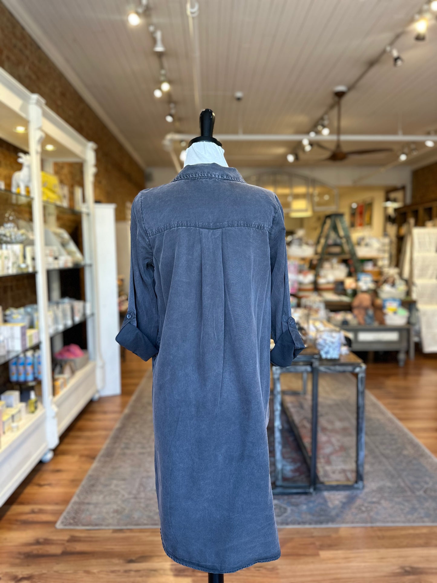 Roll-Up Long Sleeve Dress in Washed Ebony