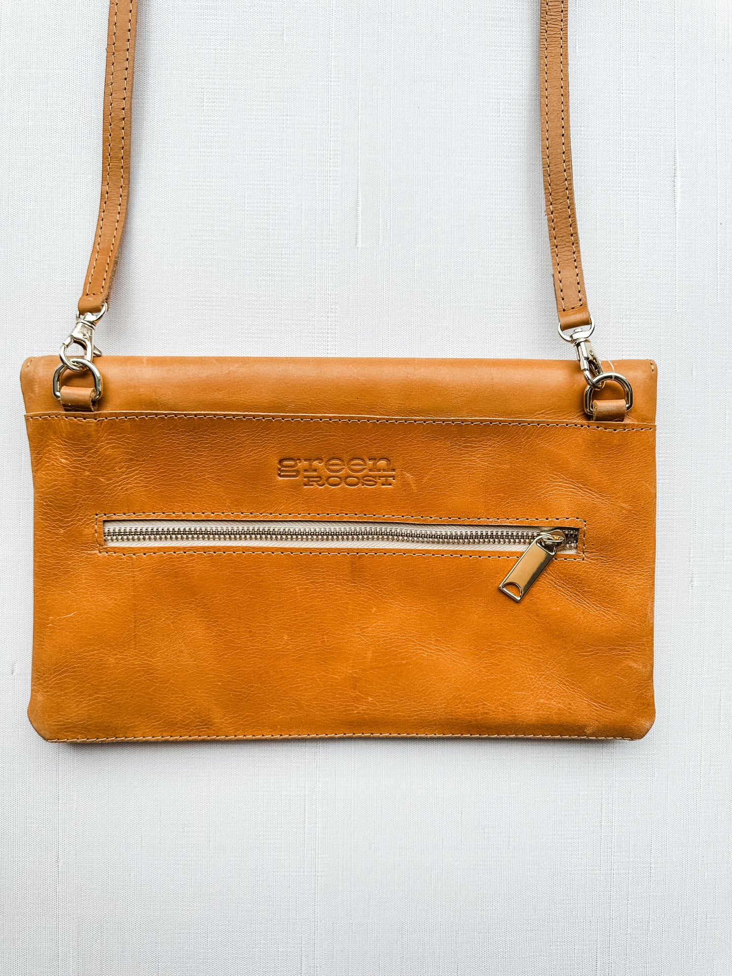 GR Convertible Crossbody & Clutch in Caramel + Ink Black