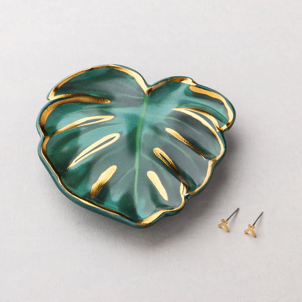 Jewelry Dish & Stud Earring Set - Leaf /Sage
