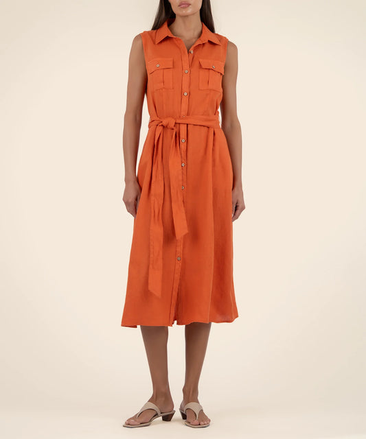Bowie Button Done Sleeveless Dress in Orange