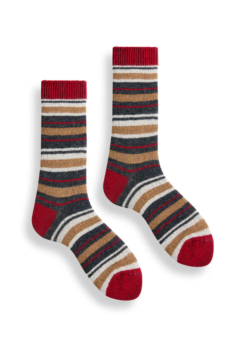 Women's Multi Stripe Wool Cashmere Crew Socks