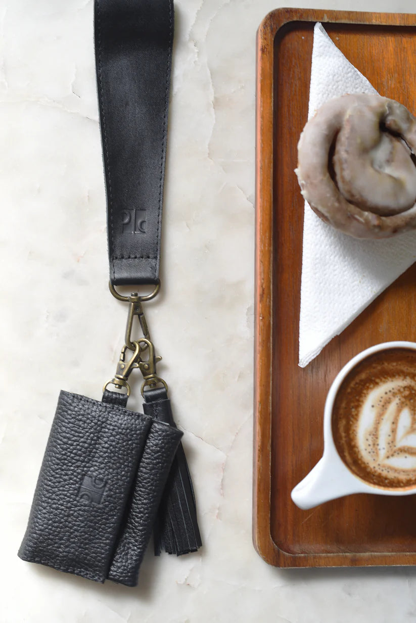 GR Mini Wallet Charm in Pebbled Black