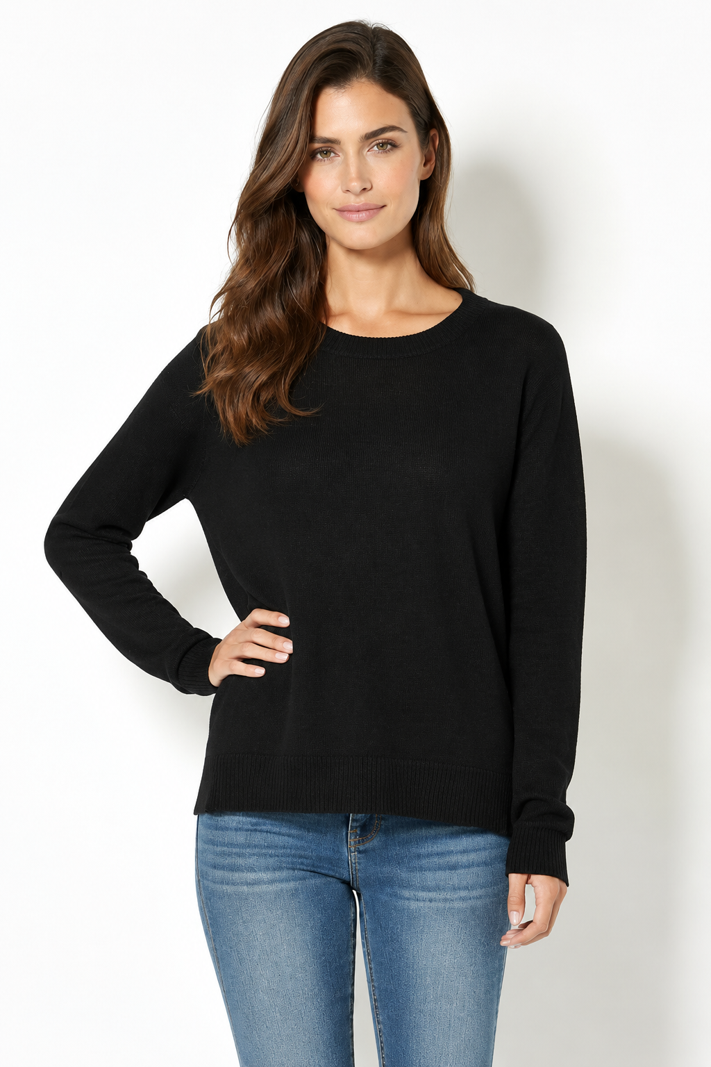 Open Crew Sweater in Black