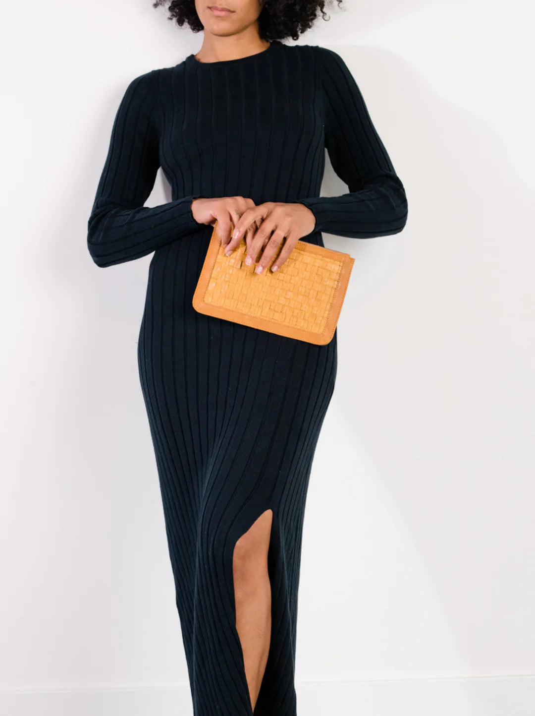 Nesmia Basketweave Clutch in Cognac