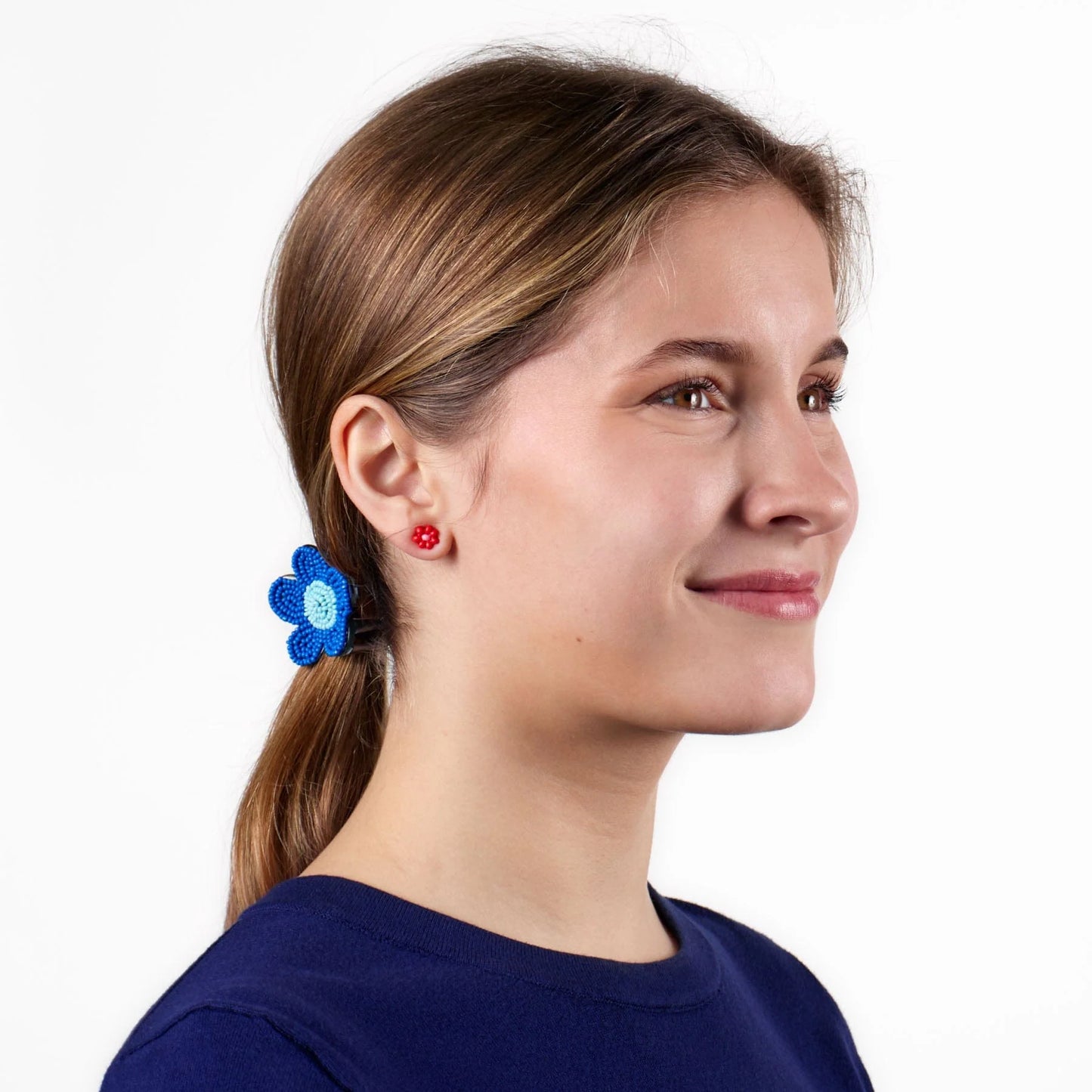 Tina Flower Earrings Trio Set in Lapis, Pink And Kelly Green