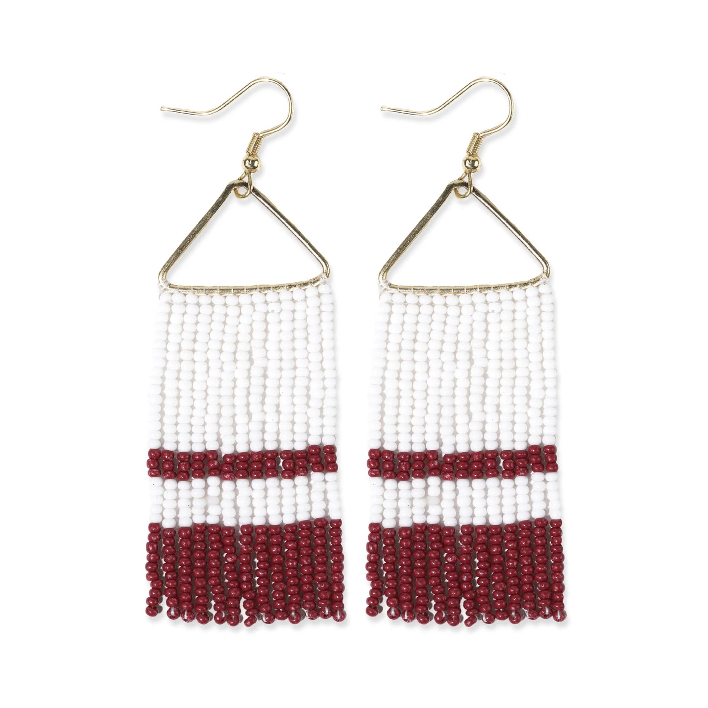 Whitney Three Stripe Beaded Fringe Earrings White/Crimson