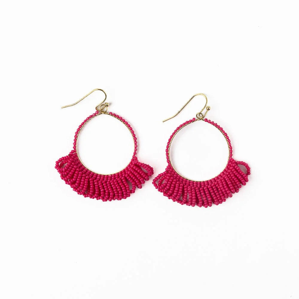 Kendra Fringe Hoop Seed Bead Earring Hot Pink