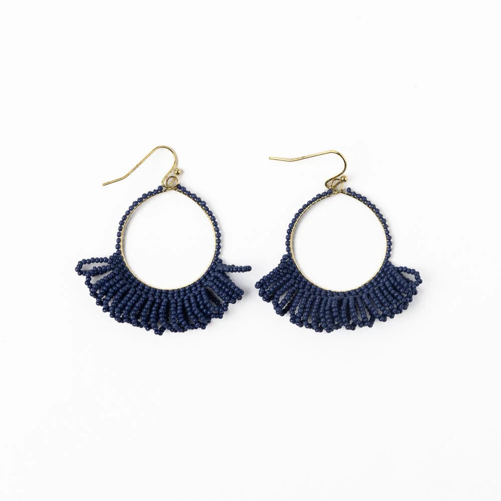 Kendra Fringe Hoop Seed Bead Earring Navy