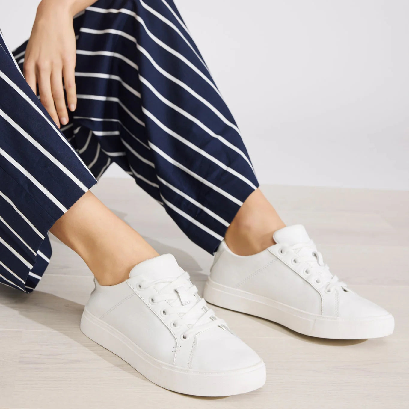 Kameron Leather Lace-Up Sneakers in White