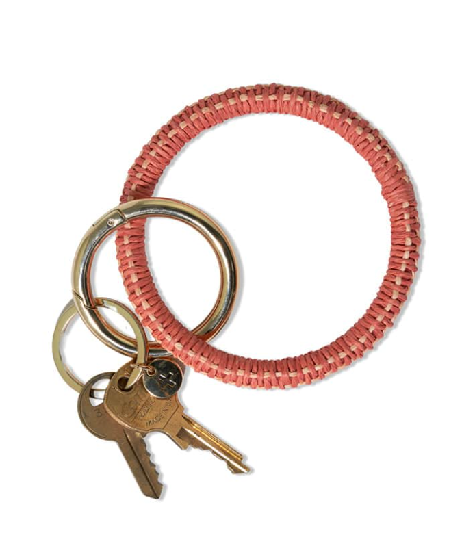 Shannon Two Color Woven Raffia Key Ring Coral/Peach