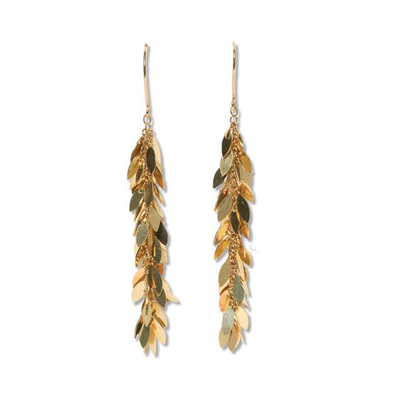 Samantha Leaf Cluster Long Dangle Earrings Brass